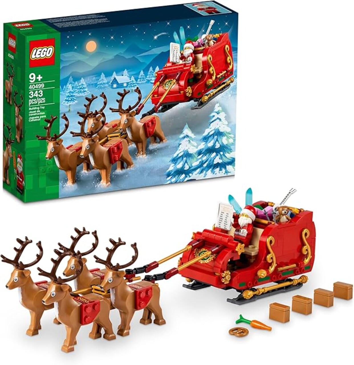 Santa’s Sleigh Christmas Toy Building Set for Kids Ages 9-13, Comes with a Santa Figurine & Reindeer, Gift for Boys and Girls, Holiday Home Decor, 40499